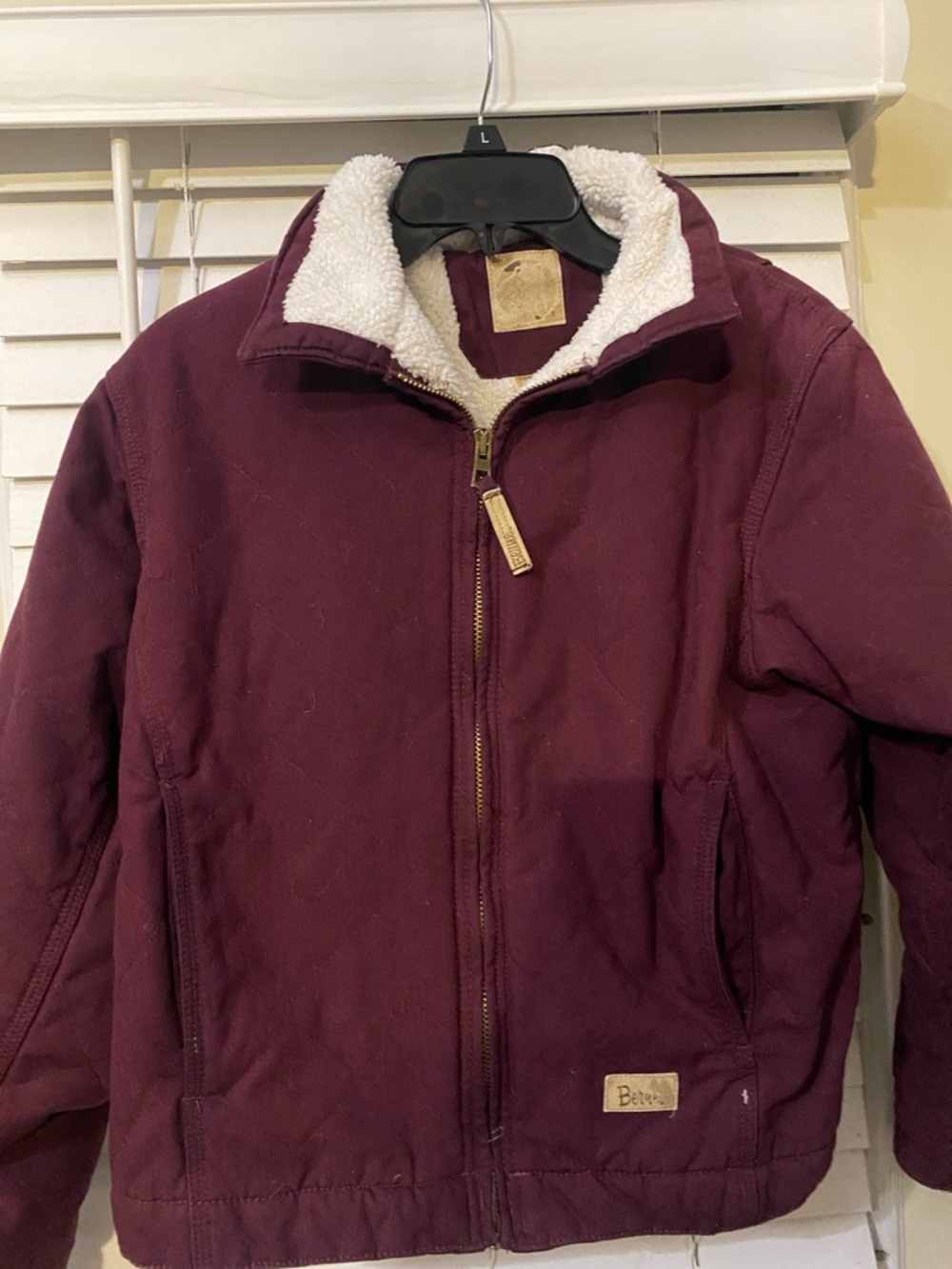 Women’s Burgundy Sherpa-Lined Zip Jacket in size small.